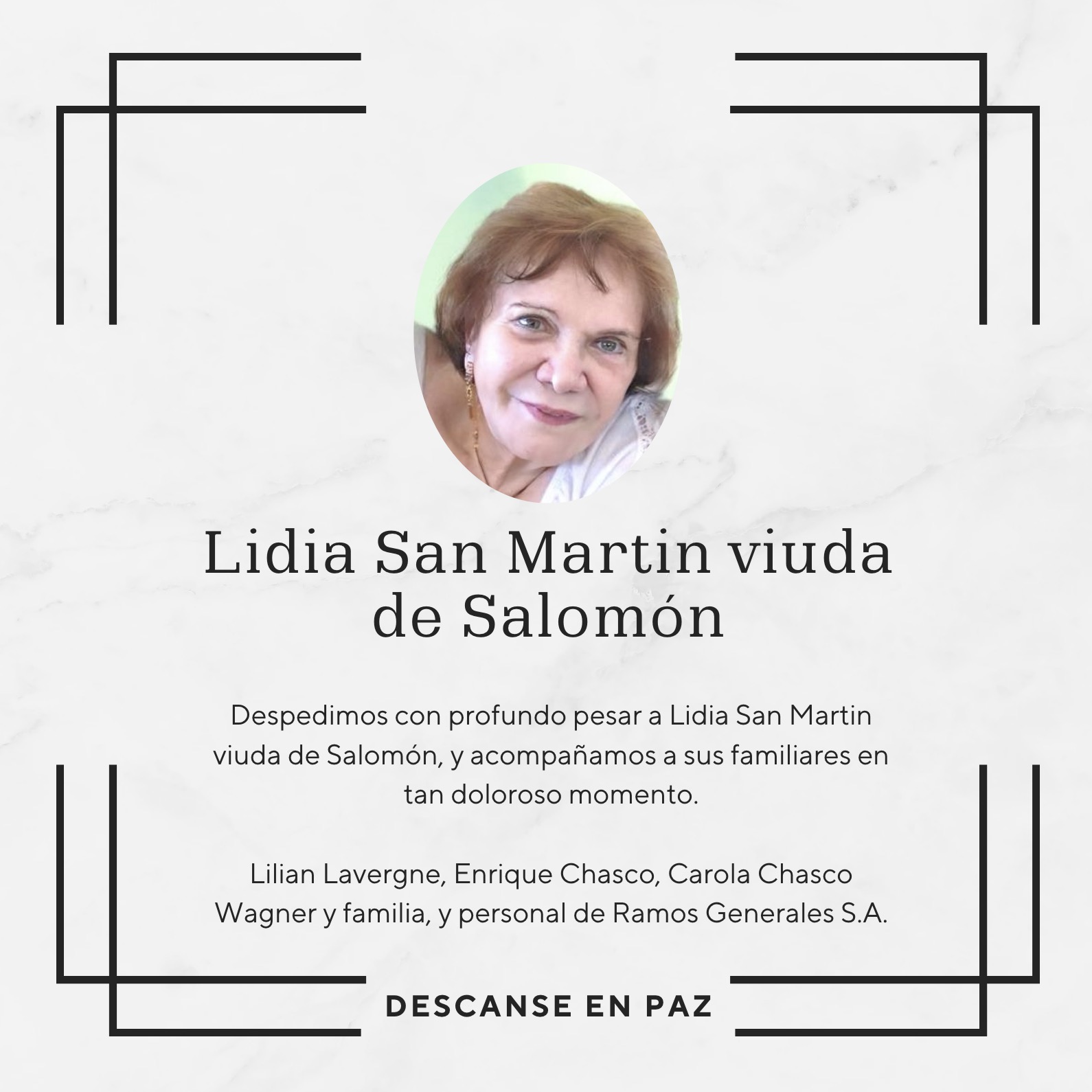 Condolencias | Lidia San Martin viuda de Salomón